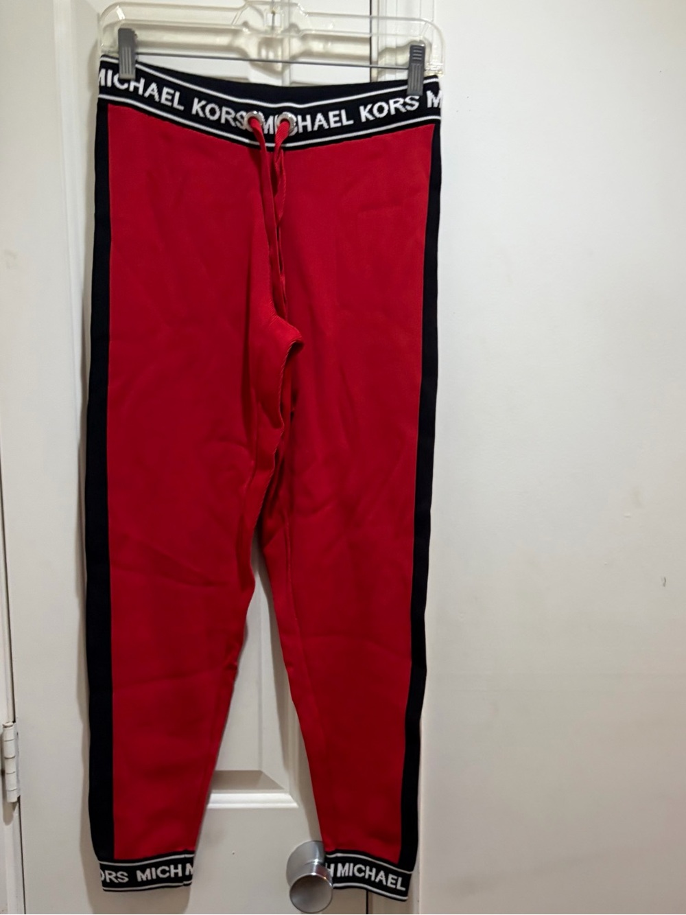 MICHAEL Michael Kors Red Joggers with Black Side Stripes
